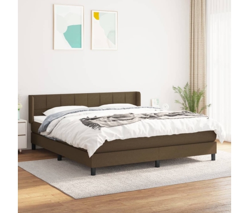 Cama box spring con colchón tela marrón oscuro 160x200 cm