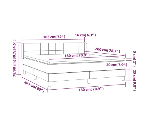 Cama box spring con colchón tela marrón oscuro 180x200 cm