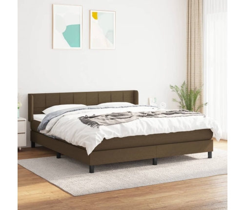 Cama box spring con colchón tela marrón oscuro 180x200 cm