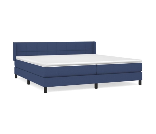 Cama box spring con colchón tela azul 200x200 cm