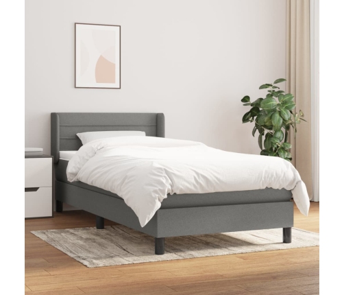 Cama box spring con colchón tela gris oscuro 80x200 cm