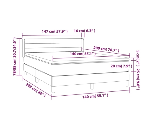 Cama box spring con colchón tela marrón oscuro 140x200 cm