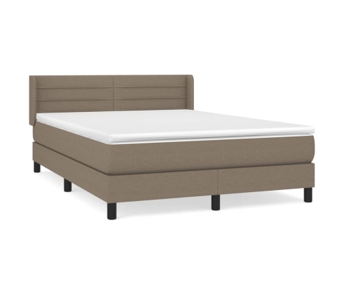 vidaXL Cama box spring con colchón tela gris taupe 140x200 cm