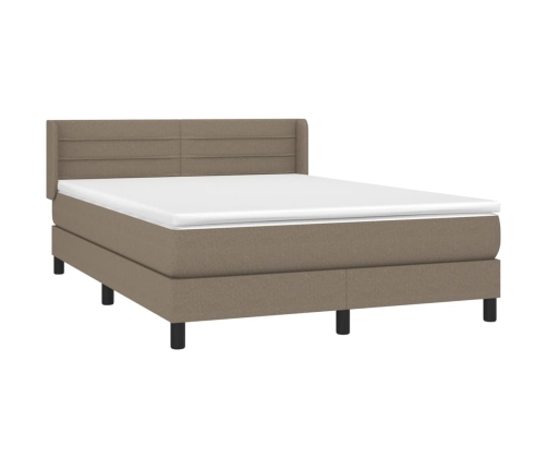 vidaXL Cama box spring con colchón tela gris taupe 140x200 cm