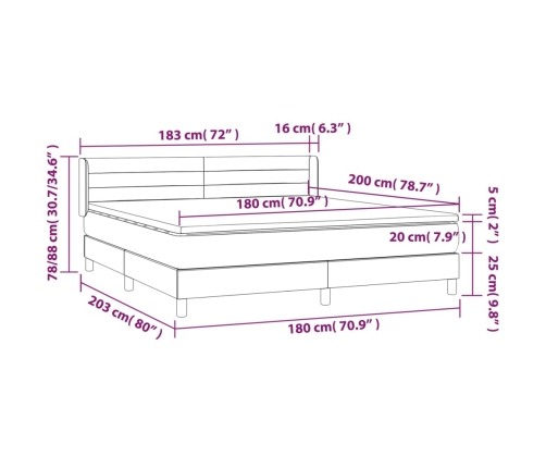 Cama box spring con colchón tela negro 180x200 cm