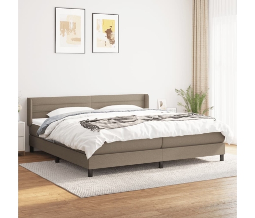 Cama box spring con colchón tela gris taupe 200x200 cm