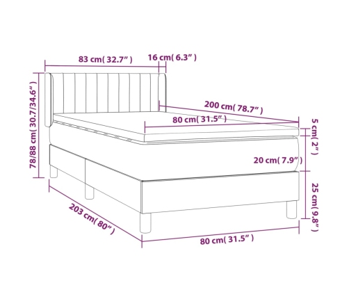 Cama box spring con colchón tela negro 80x200 cm