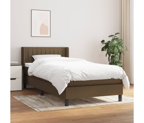 Cama box spring con colchón tela marrón oscuro 90x190 cm