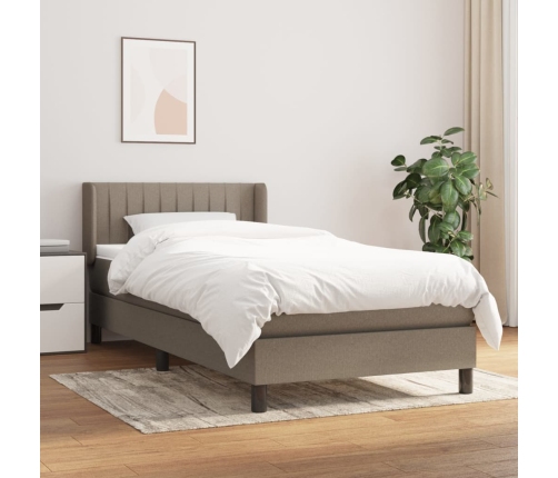 Cama box spring con colchón tela gris taupe 90x190 cm