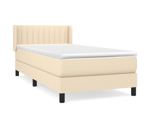 Cama box spring con colchón tela color crema 90x200 cm