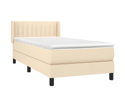 Cama box spring con colchón tela color crema 90x200 cm