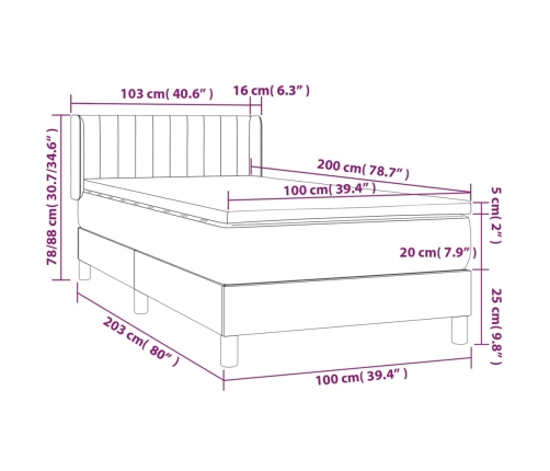 Cama box spring con colchón tela azul 100x200 cm