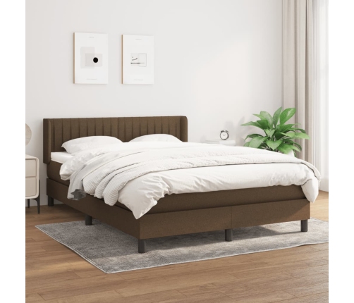 Cama box spring con colchón tela marrón oscuro 140x190 cm