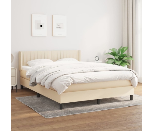 Cama box spring con colchón tela color crema 140x190 cm