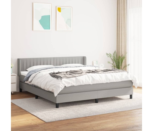 Cama box spring con colchón tela gris claro 160x200 cm