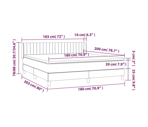 Cama box spring con colchón tela gris claro 180x200 cm