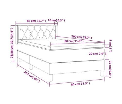 Cama box spring con colchón tela gris claro 80x200 cm