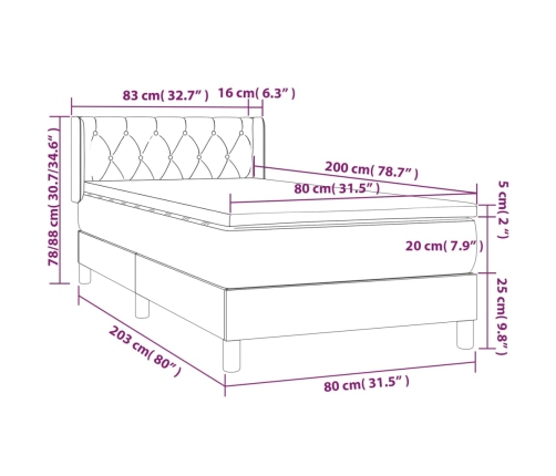 Cama box spring con colchón tela gris oscuro 80x200 cm