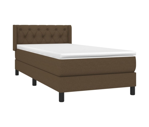 Cama box spring con colchón tela marrón oscuro 80x200 cm