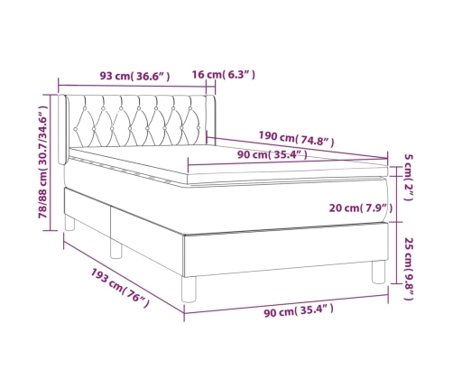 Cama box spring con colchón tela gris claro 90x190 cm