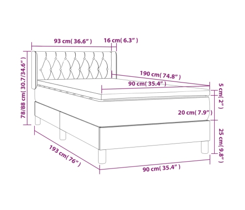 Cama box spring con colchón tela gris oscuro 90x190 cm