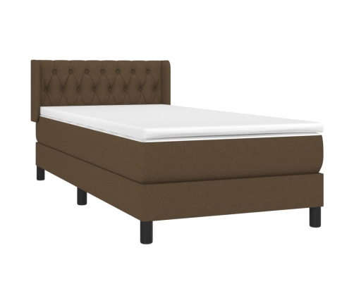 Cama box spring con colchón tela marrón oscuro 90x190 cm