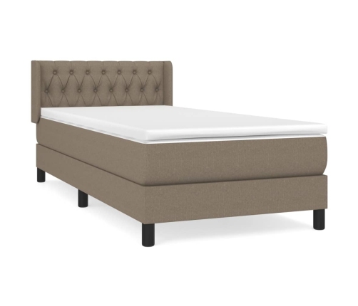 Cama box spring con colchón tela gris taupe 90x190 cm