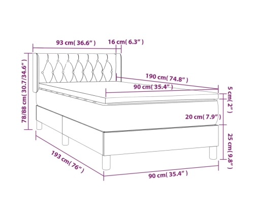 Cama box spring con colchón tela gris taupe 90x190 cm