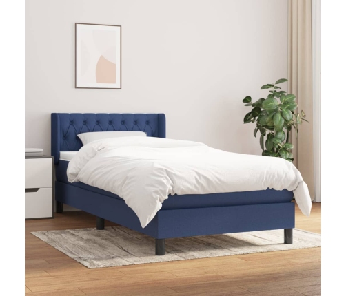 Cama box spring con colchón tela azul 90x190 cm