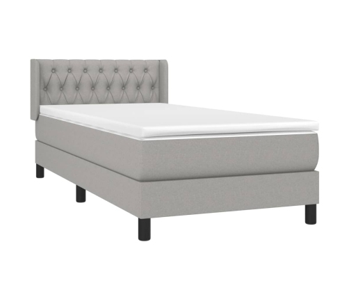 Cama box spring con colchón tela gris claro 90x200 cm