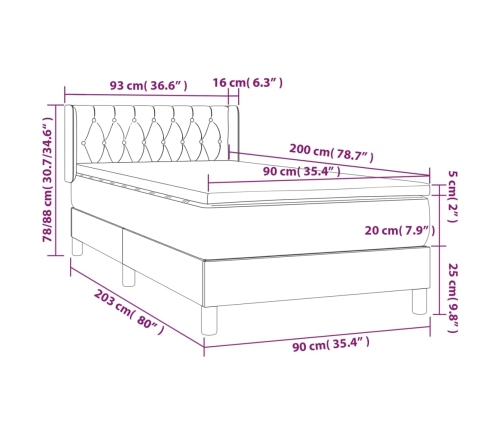 Cama box spring con colchón tela gris claro 90x200 cm