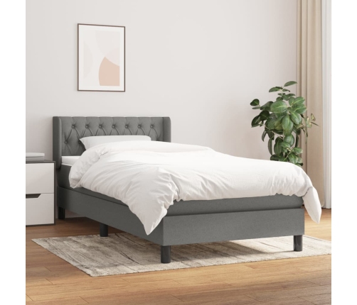 Cama box spring con colchón tela gris oscuro 100x200 cm