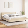 Cama box spring con colchón tela color crema 160x200 cm