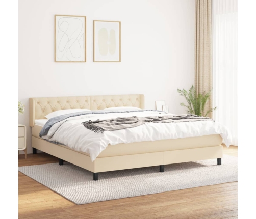 Cama box spring con colchón tela color crema 160x200 cm