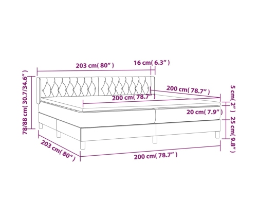 Cama box spring con colchón tela gris oscuro 200x200 cm