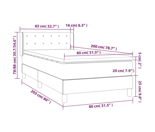 Cama box spring con colchón tela gris taupe 80x200 cm