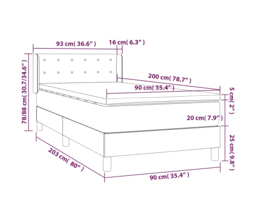 Cama box spring con colchón tela gris oscuro 90x200 cm