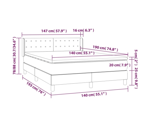 Cama box spring con colchón tela marrón oscuro 140x190 cm