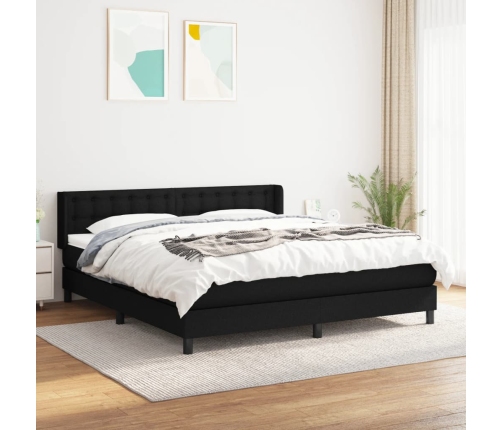 Cama box spring con colchón tela negro 160x200 cm