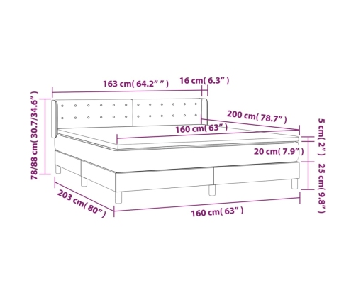 Cama box spring con colchón tela marrón oscuro 160x200 cm