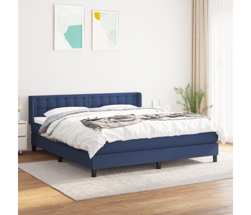 Cama box spring con colchón tela azul 180x200 cm