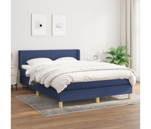 Cama box spring con colchón tela azul 140x190 cm