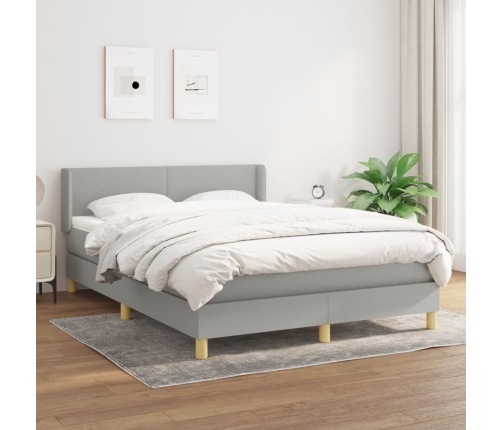 Cama box spring con colchón tela gris claro 140x200 cm