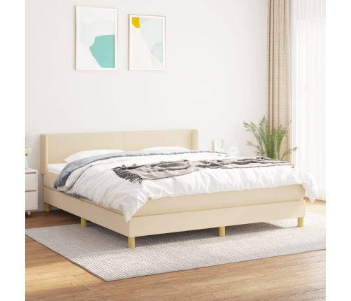 Cama box spring con colchón tela color crema 160x200 cm