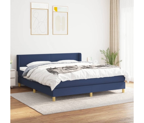 Cama box spring con colchón tela azul 180x200 cm