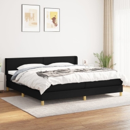 Cama box spring con colchón tela negro 200x200 cm