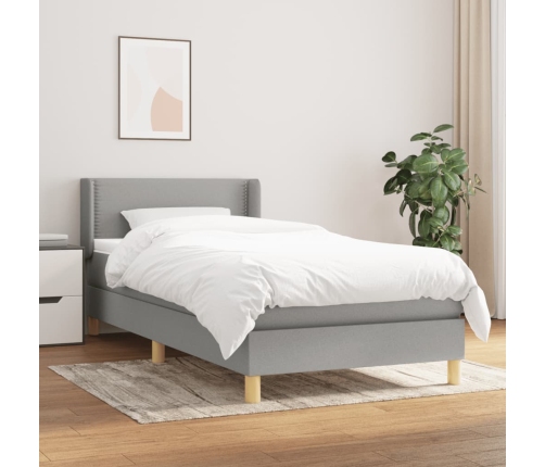 Cama box spring con colchón tela gris claro 90x190 cm