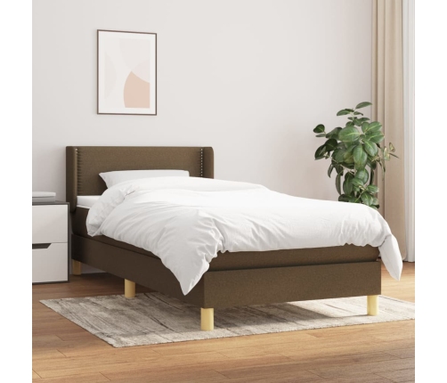 Cama box spring con colchón tela marrón oscuro 90x190 cm