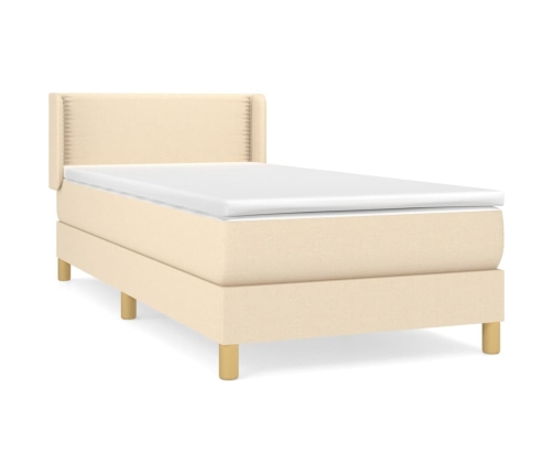 Cama box spring con colchón tela color crema 90x190 cm