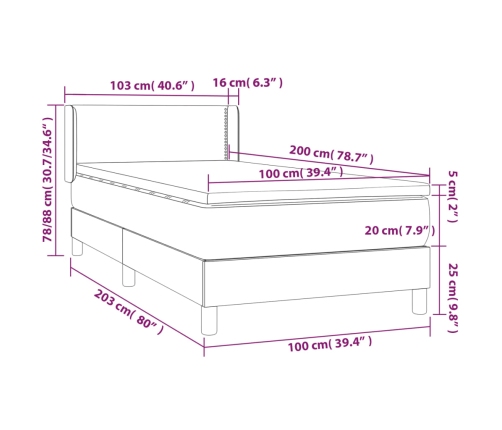 Cama box spring con colchón tela gris taupe 100x200 cm